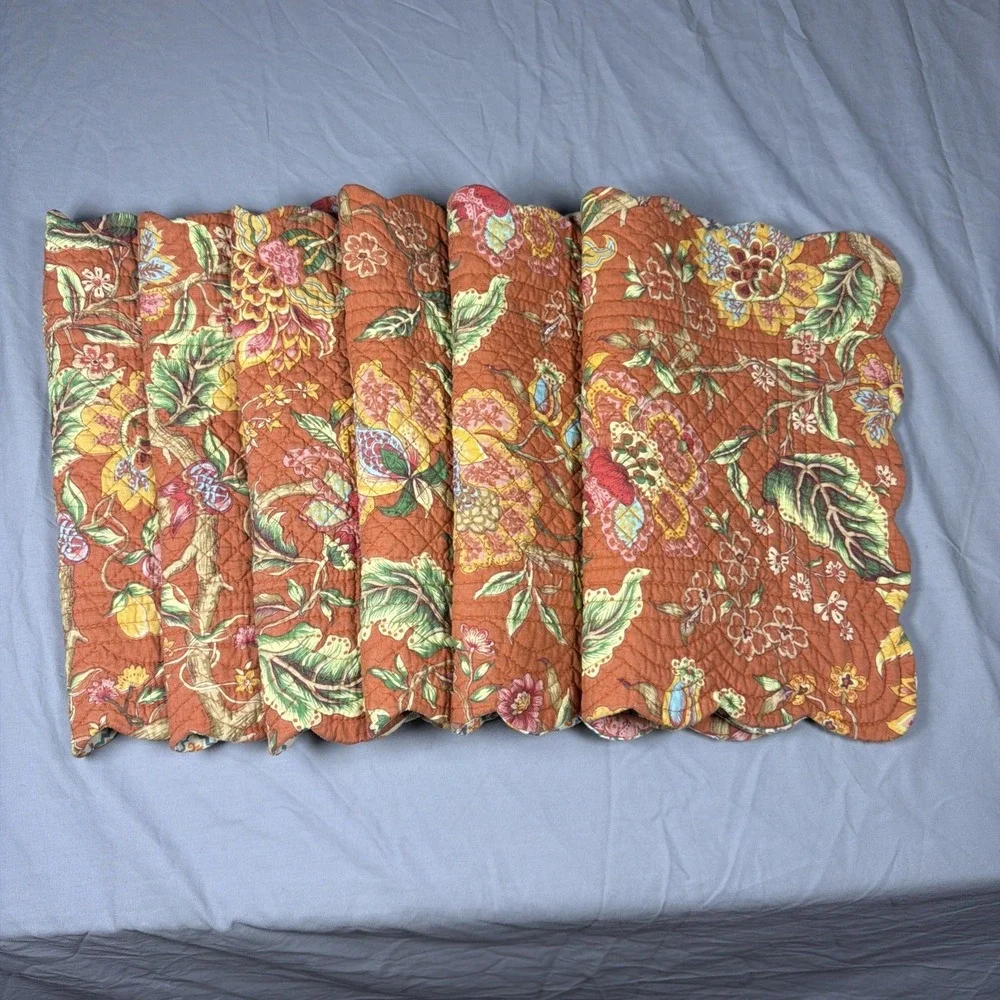 Set Of 6 C&F Adele Floral Rectangle Quilted Reversible Placemats Cream Tropical